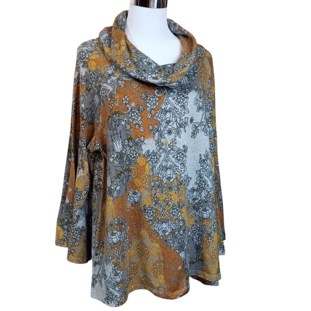 FIG & FLOWER Artsy Cowl Neck Top Blouse Plus 2X SOFT Flare Sleeves‎ Comfort Fall